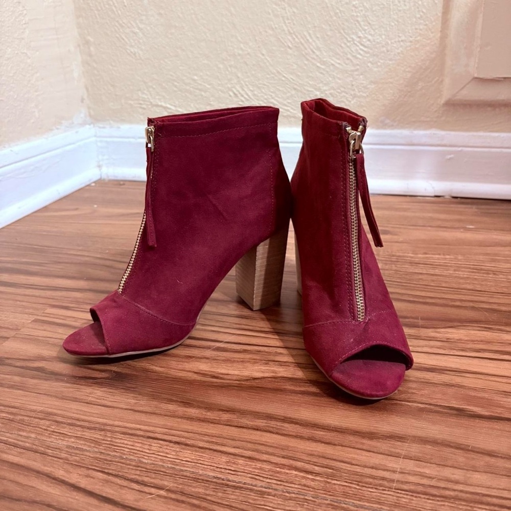 Elegant Burgundy Peep-Toe Ankle Boots